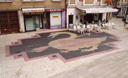 Mosaic of a goose with an arrow piercing it